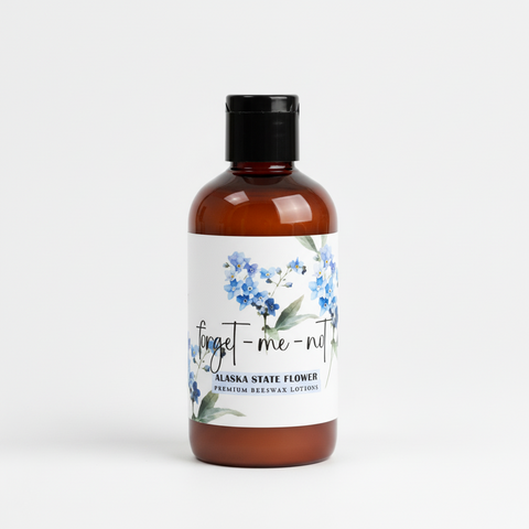 Premium Beeswax Lotion packaging with floral design and text. Trial, travel size.