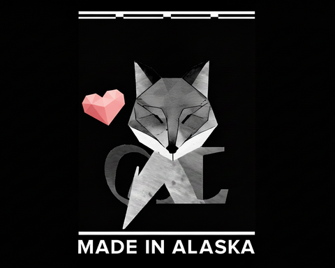 Geometric fox design with 'Made in Alaska' text on a black background