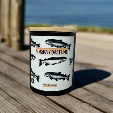 alaska coastline candle, grey fox candles, made in alaska, alaska made, alaska candle company
