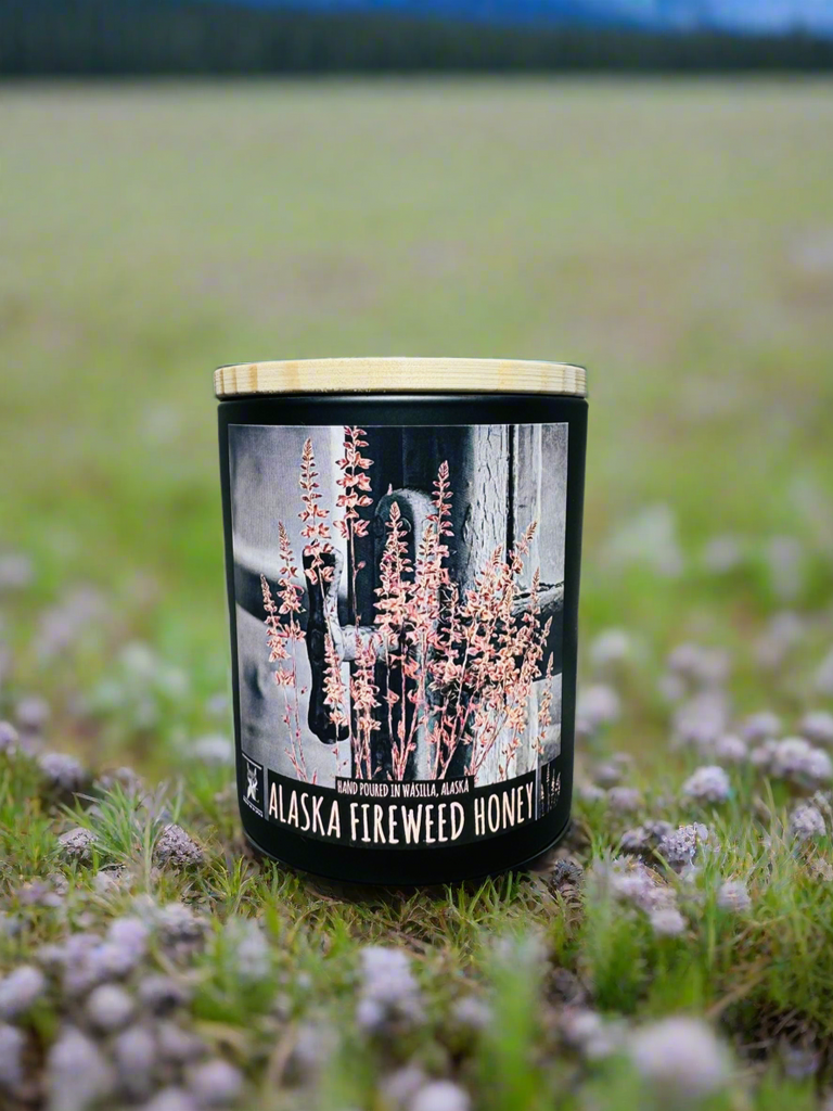 alaska fireweed honey candle, grey fox candles, made in alaska, alaska made, alaska candle company, non-toxic, fireweed