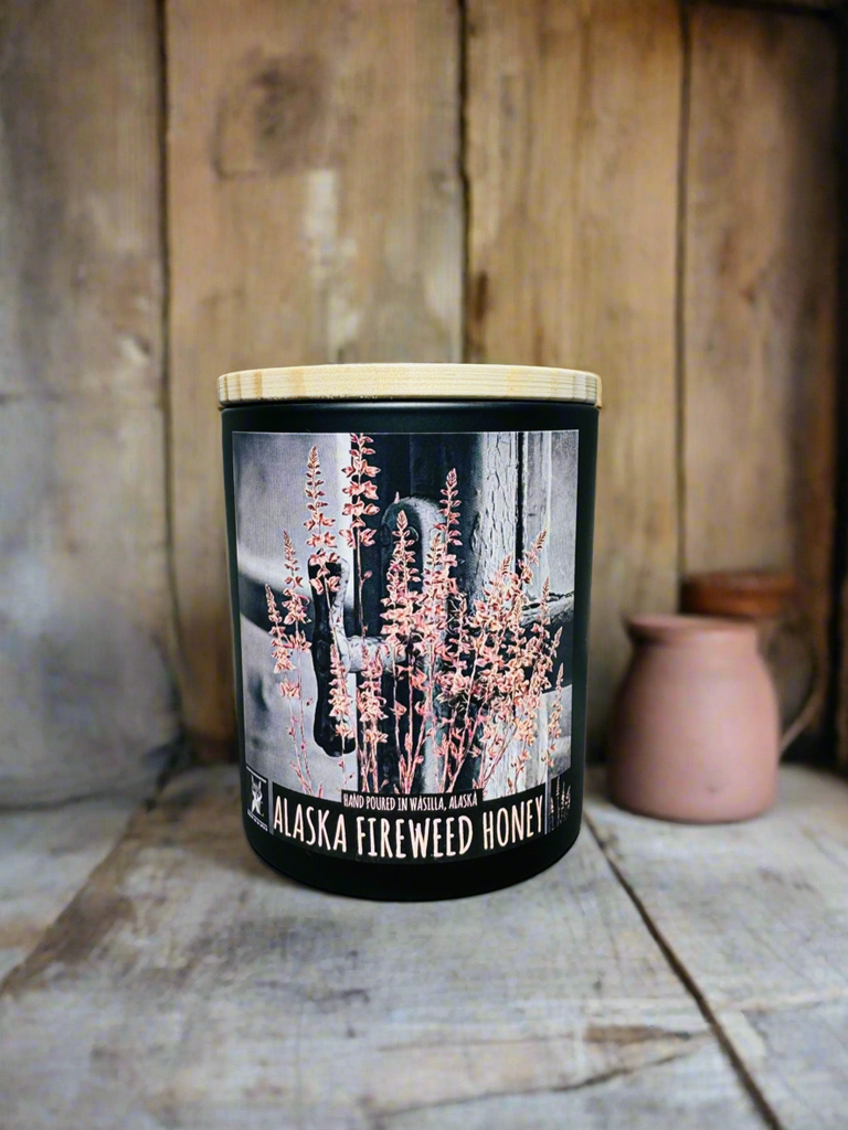 alaska fireweed honey candle, grey fox candles, made in alaska, alaska made, alaska candle company, non-toxic, fireweed