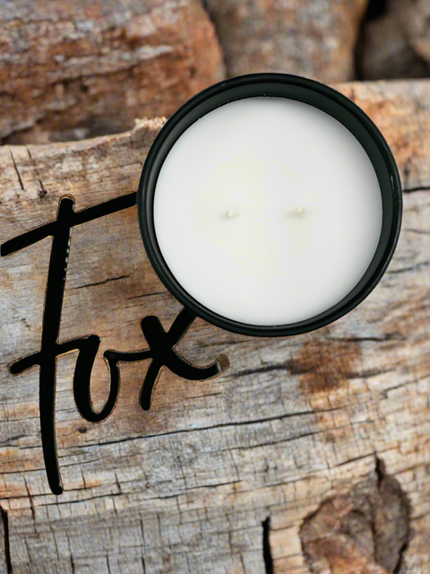 flat lay fox word and candle top with dual wicks