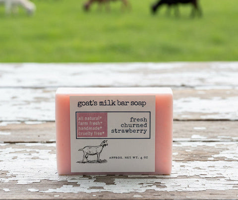 fresh churned strawberry goats milk bar soap, made in alaska, alaska soap, grey fox candles