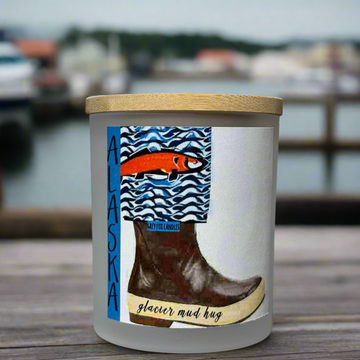 glacier mud hug waterboot candle, alaska candle, made in alaska, alaska candle company