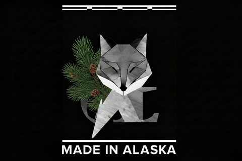 Geometric fox design with 'Made in Alaska' text on a black background