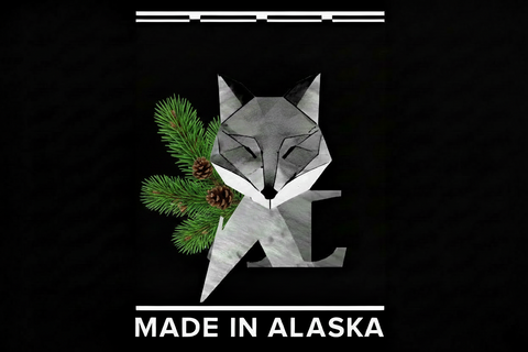 Geometric fox design with 'Made in Alaska' text on a black background