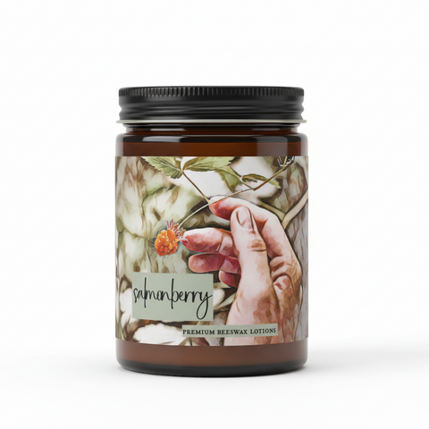 Product packaging with hands holding a leaf and text on a white background