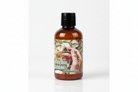 trial size lotion bottle, with hands holding a leaf and text on a white background