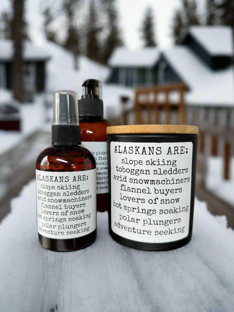 ALASKANS ARE TRIO SET: CANDLE, PREMIUM BEESWAX LOTION + LINEN + ROOM SPRAY ↱ BUNDLE!