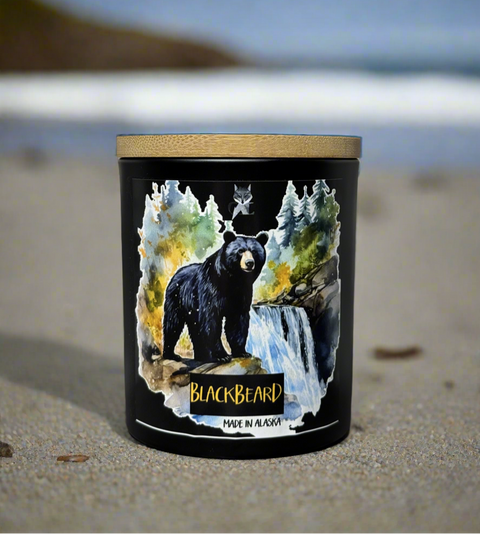 BLACKBEARD COCONUT WAX CANDLE, MADE IN ALASKA, ALASKA MADE, GREY FOX CANDLES, ALASKA CANDLE COMPANY