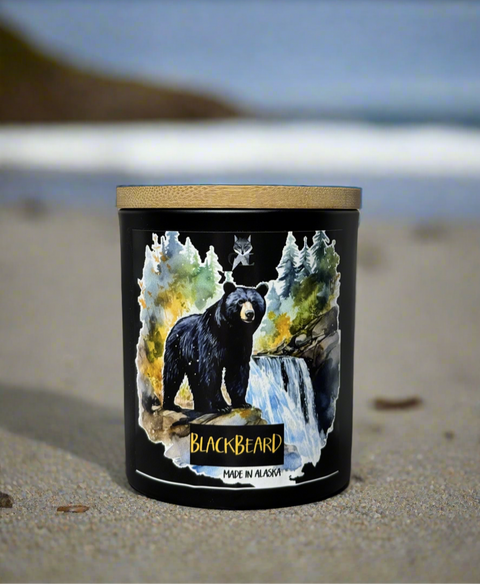 BLACKBEARD COCONUT WAX CANDLE, MADE IN ALASKA, ALASKA MADE, GREY FOX CANDLES, ALASKA CANDLE COMPANY