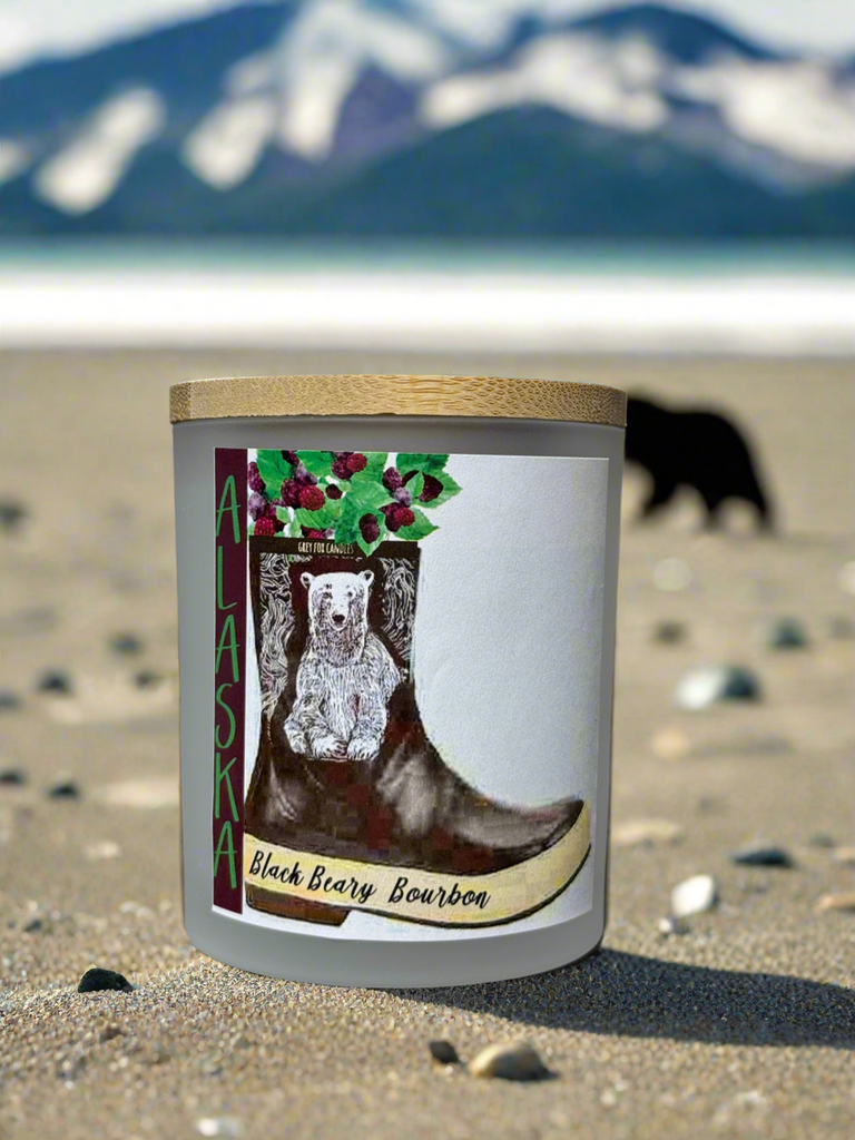 Blackberry Bourbon candle, summer candle, grey fox candles, made in alaska, alaska candle company, alaska made