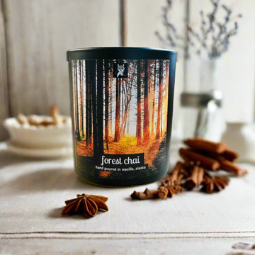 forest chai candle, grey fox candles, made in alaska candle