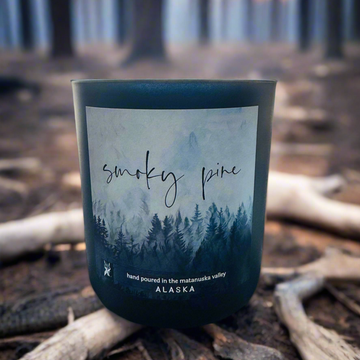 SMOKY PINE COCONUT WAX CANDLE, MADE IN ALASKA, ALASKA MADE, ALASKA CANDLE COMPANY, GREY FOX CANDLES