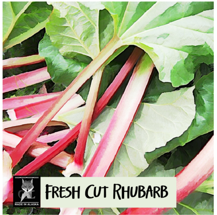 fresh cut rhubarb candle, grey fox candles, made in alaska, alaska made, rhubarb candle