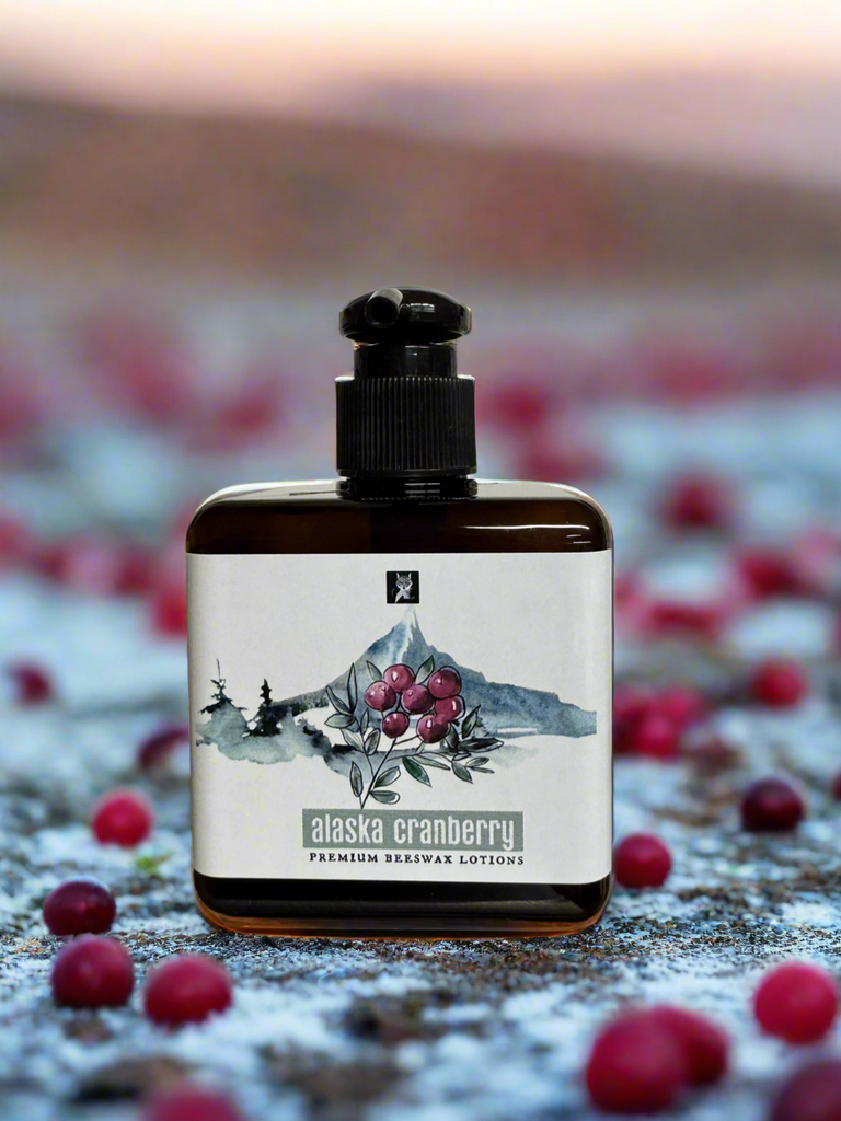 alaska cranberry lotion, beeswax lotion, grey fox candles, made in alaska, alaska made