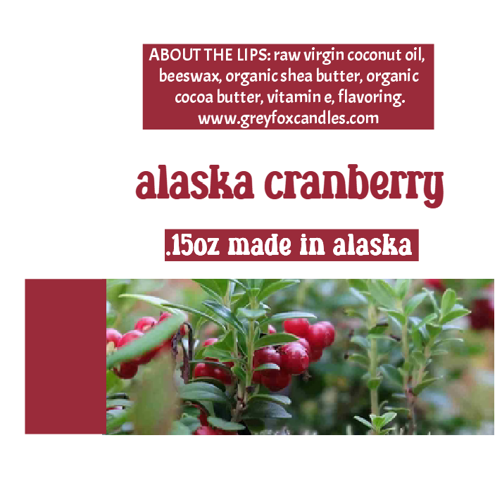 beeswax lip balm, grey fox candles. made in alaska. alaska made,alaska cranberry