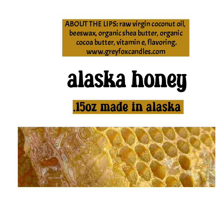 beeswax lip balm, grey fox candles. made in alaska. alaska made,alaska honey