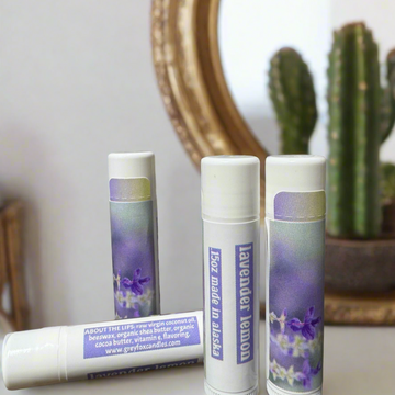 beeswax lip balm, grey fox candles. made in alaska. alaska made, lavender lemon