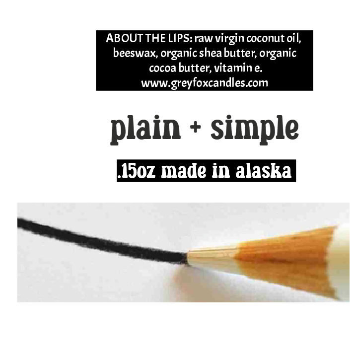 beeswax lip balm, grey fox candles. made in alaska. alaska made, plain, unflavored