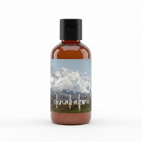Denali Alpine beeswax lotion with mountain image, 2oz trial size, grey fox candles
