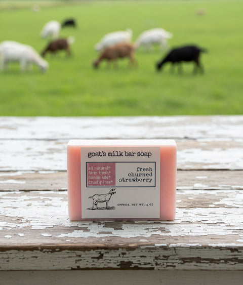 fresh churned strawberry goats milk bar soap, made in alaska, alaska soap, grey fox candles