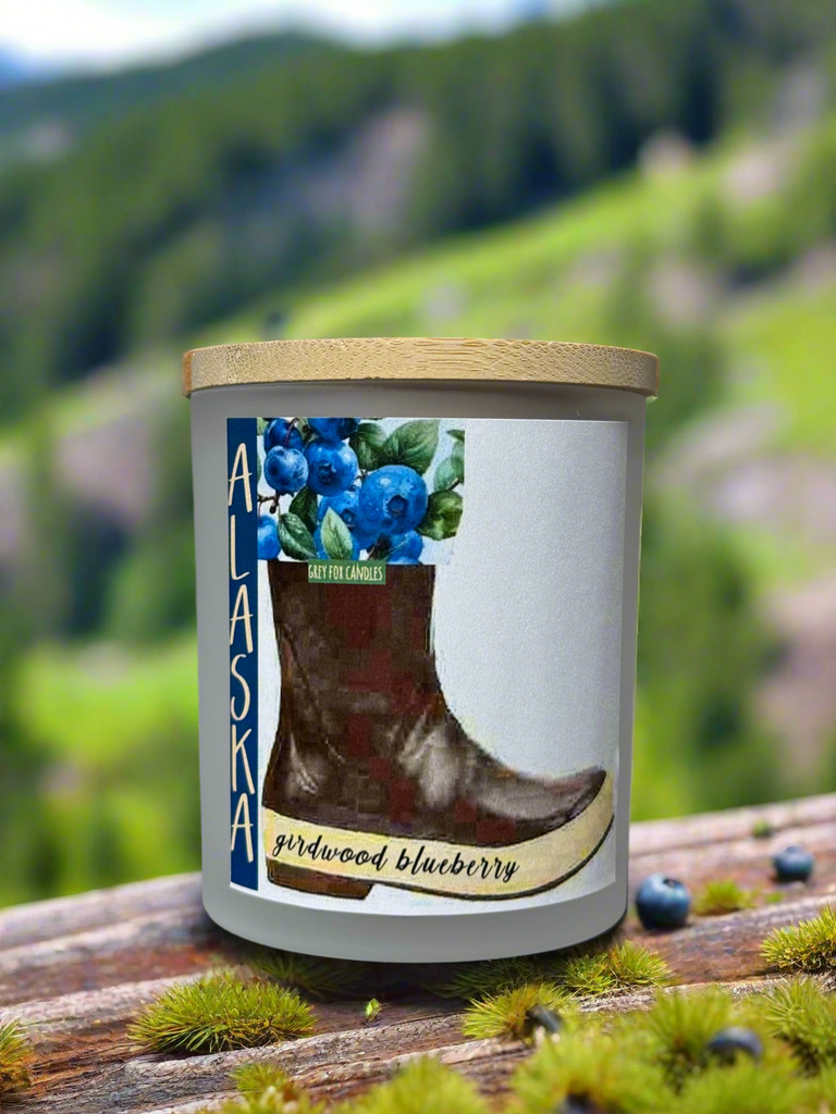 girdwood blueberry, made in alaska, grey fox candles, blueberry candle, top seller, girdwood, alaska