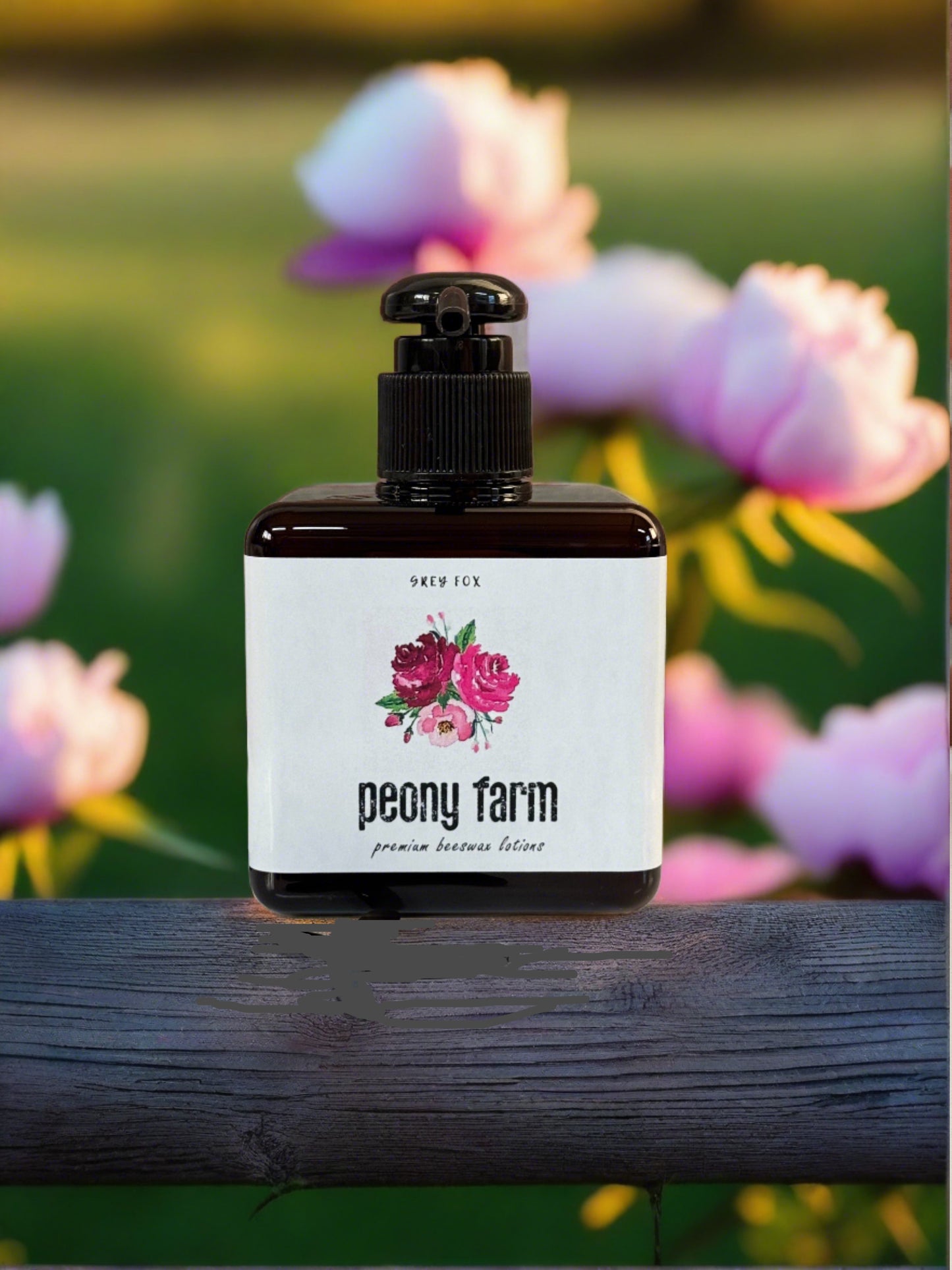 peony farm premium beeswax lotion, grey fox candles