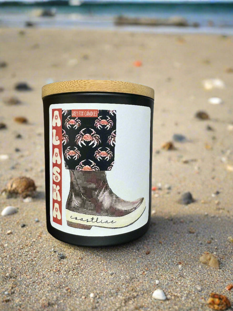 coastline water boot candle, grey fox candles