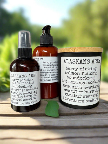 ALASKANS ARE TRIO SET: CANDLE, PREMIUM BEESWAX LOTION + LINEN + ROOM SPRAY SPRING SALE!!!