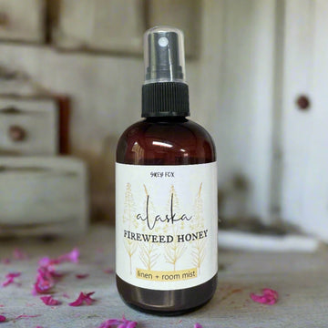 alaska fireweed honey linen spray, grey fox candles