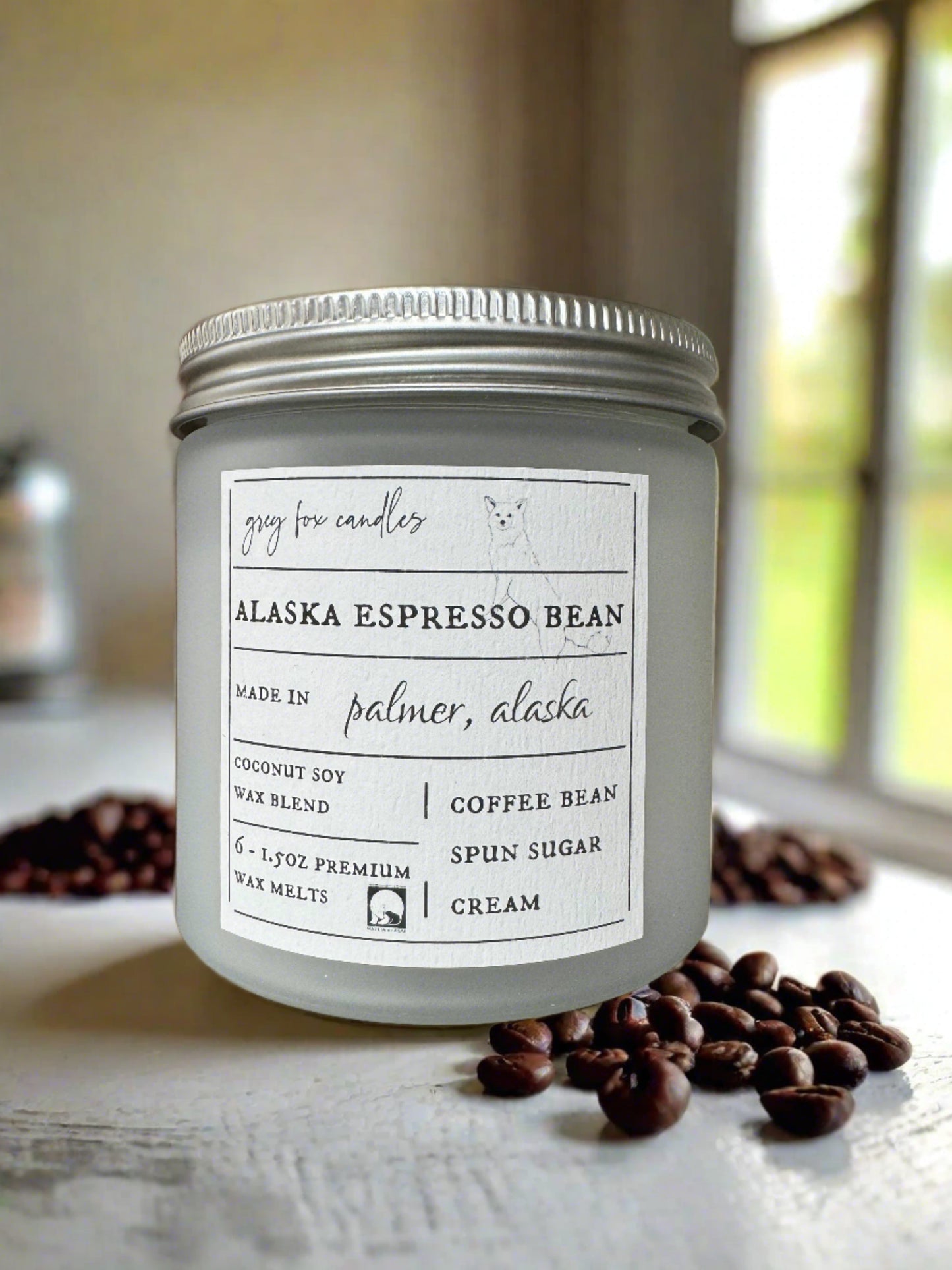 alaska espresso bean premium wax melts, grey fox candles