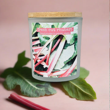 fresh cut rhubarb, grey fox candles