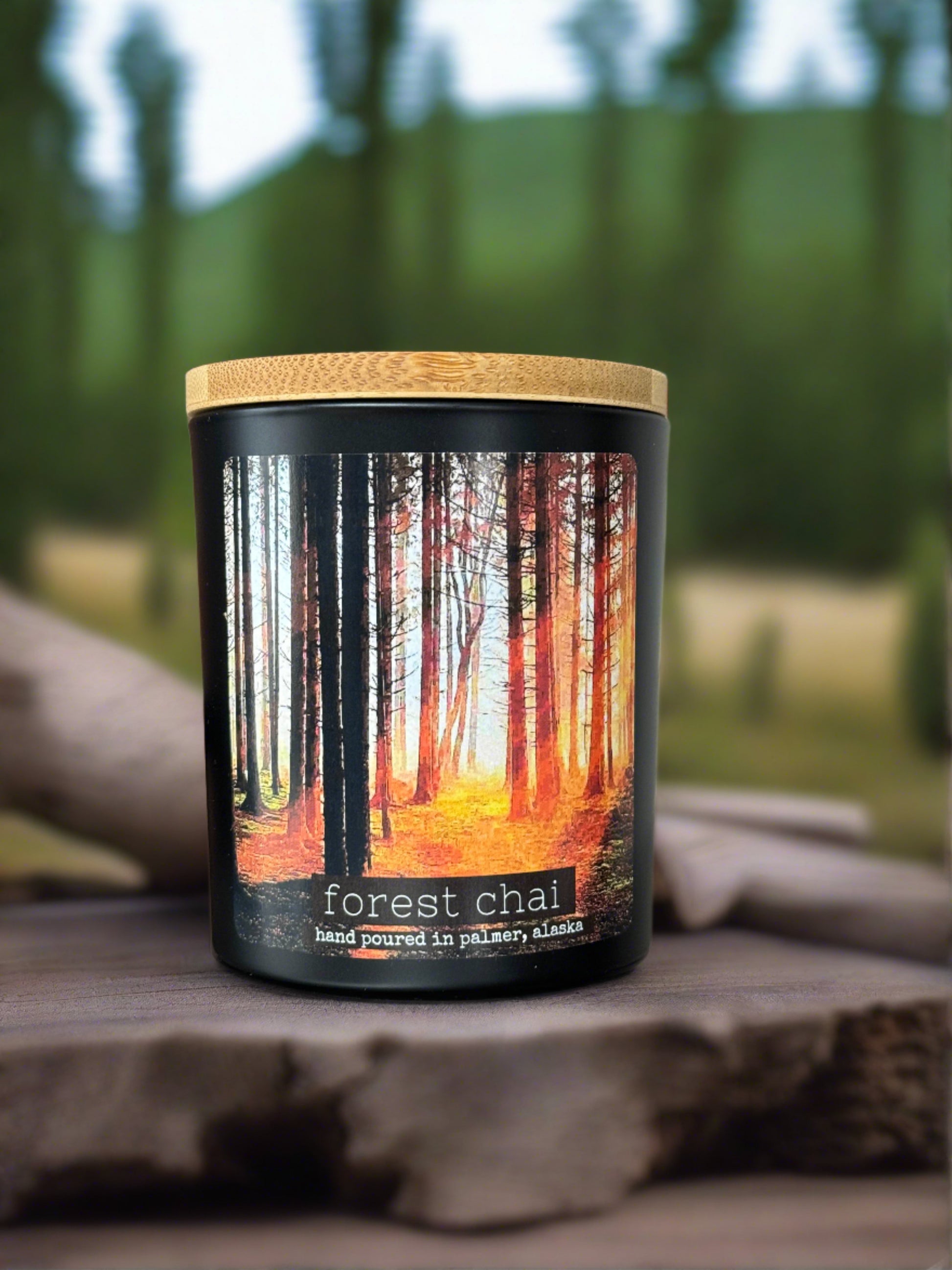 forest chai candle, grey fox candle