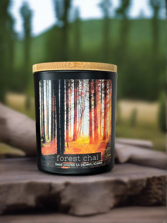 forest chai candle, grey fox candle