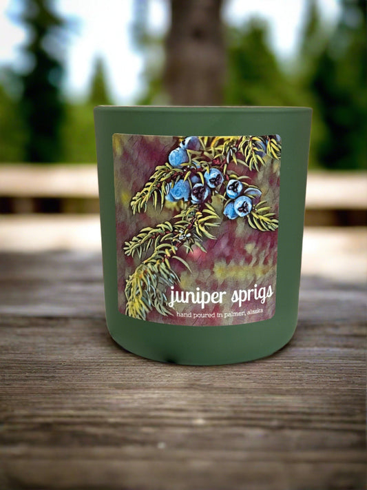 juniper sprigs candle, grey fox  candle