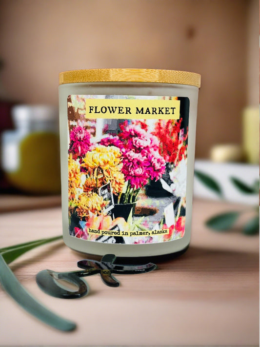 flower market candle, grey fox candle, new for spring