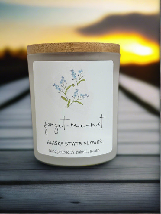forget me not candle, grey fox candles