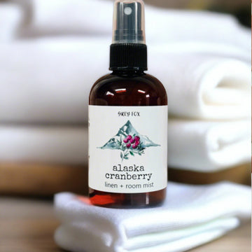 alaska cranberry linen spray, grey fox candles