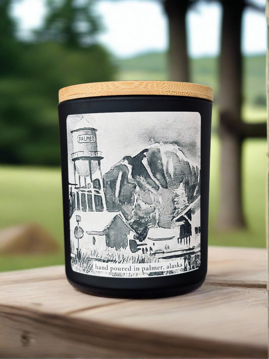 palmer candle, palmer water tower candle, grey fox candles