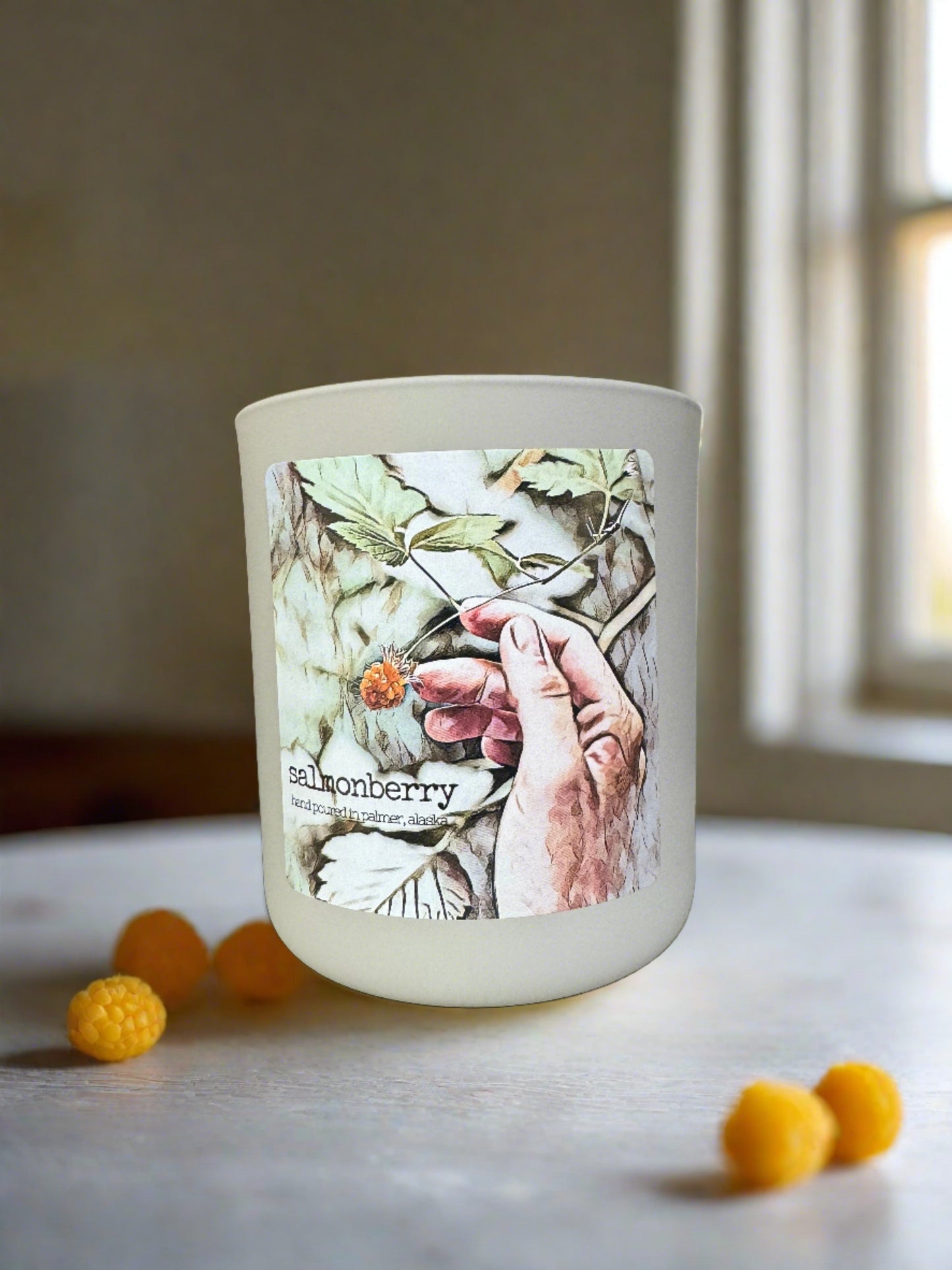 salmonberry candle, grey fox candles
