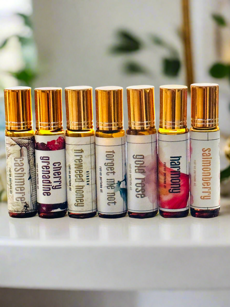 roll on perfumes, grey fox candles, alaska made, made in alaska, travel perfume
